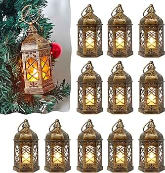 Mini Lantern Decorative, 12Pcs Small Lanterns with LED Candle, Ramadan Decorations, Hanging Vinta... | Amazon (US)