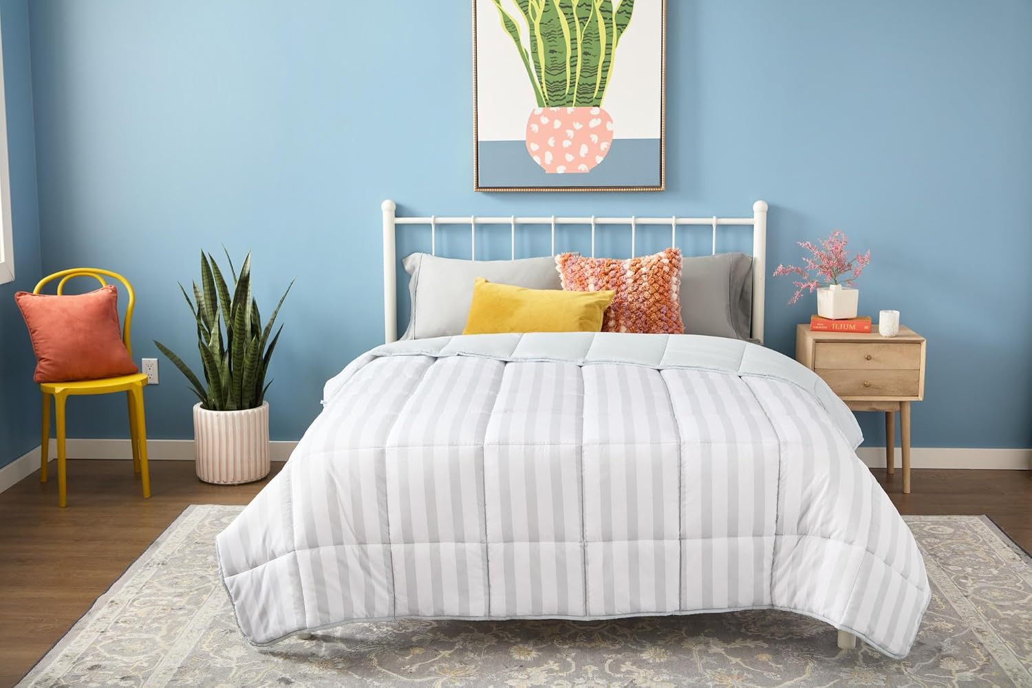 Linenspa All-Season Down Alternative Comforter, Grey/White Stripe, Full | Amazon (US)