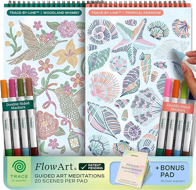 Lifelines FlowArt Activity Pads, 2-Pack & Bonus Pad - Guided Tracing Art Meditations with Markers... | Amazon (US)