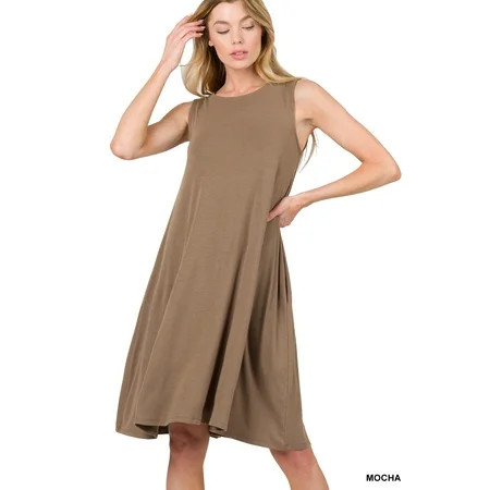Zenana Women & Plus Sleeveless Jersey Flared Swing Tank Dress with Side Pockets | Walmart (US)