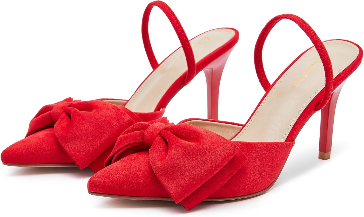 CAMSSOO Womens Bow Heels Slingback Pumps Suede Closed Pointed Toe Kitten Heel Mules with Strap St... | Amazon (US)