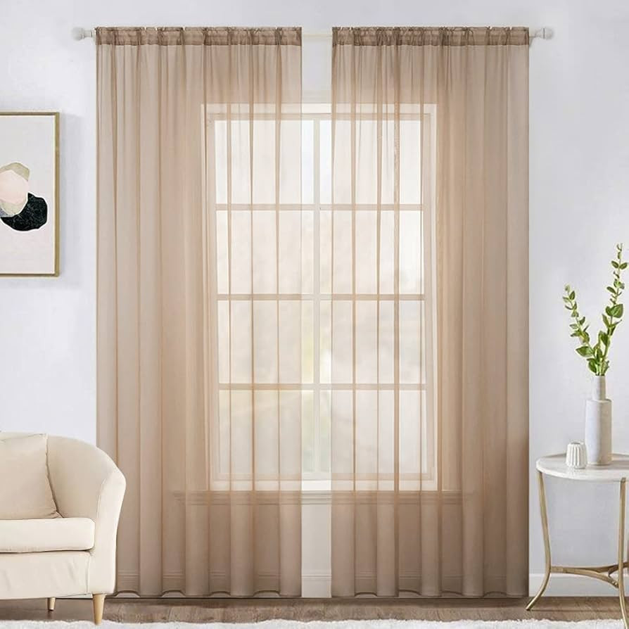 MIULEE 2 Panels Solid Color Sheer Window Curtains Elegant Window Voile Panels/Drapes/Treatment fo... | Amazon (US)