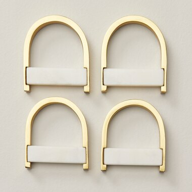 SET OF 4 BRASS & MARBLE NAPKIN RINGS | Indigo (CA)