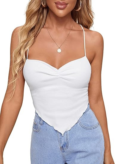Verdusa Women's Criss Cross Backless Strappy Asymmetrical Hem Crop Cami Top | Amazon (US)