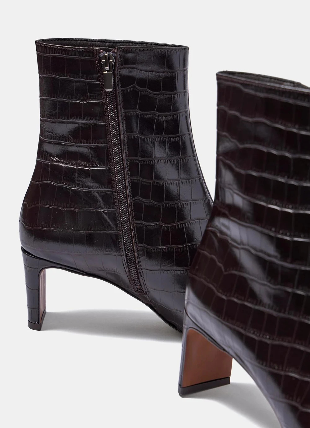 Macy Brown Leather Croc Effect Ankle Boots | Mint Velvet - ROW