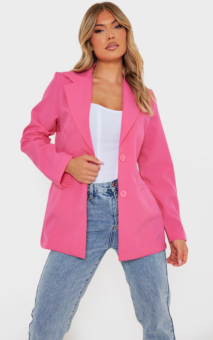 Hot Pink Fitted Structured Basic Blazer | PrettyLittleThing US