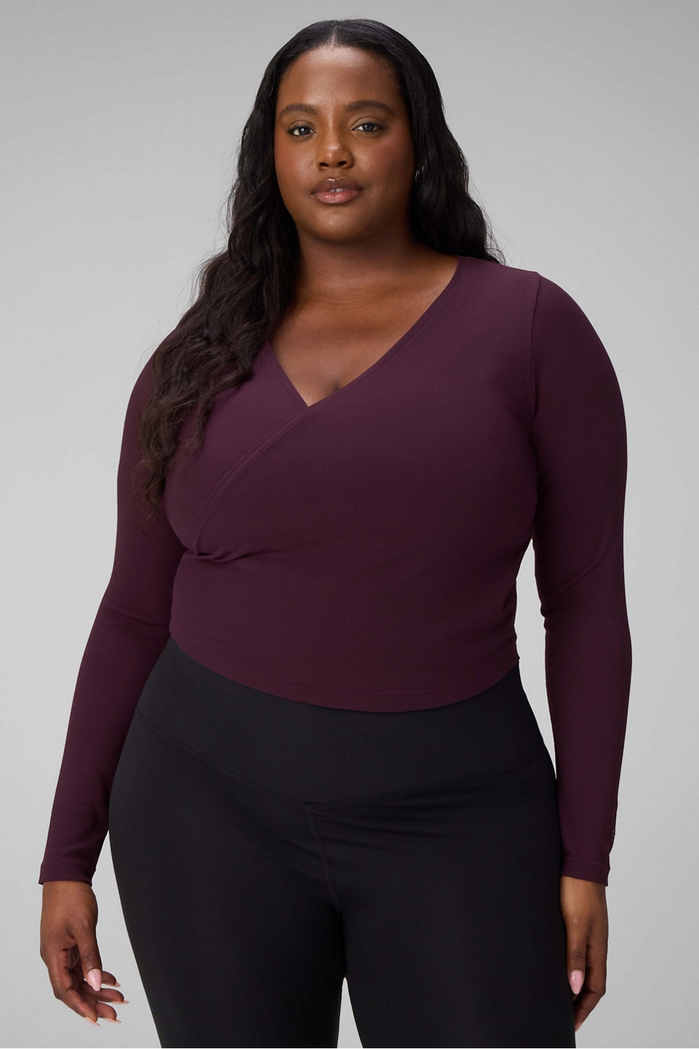 Modal Rib V-Neck Crop L/S Top | Fabletics