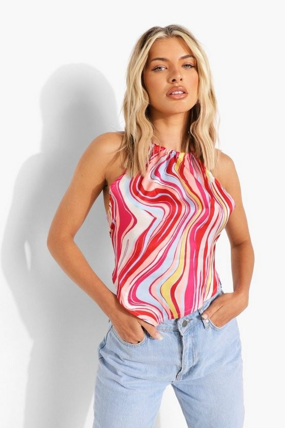 Satin Printed Halter Top | Boohoo.com (US & CA)