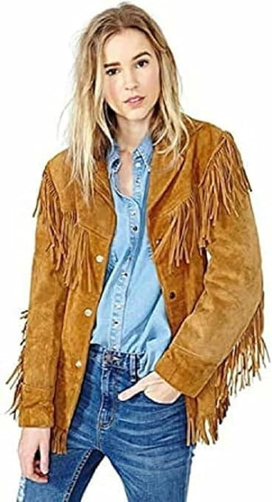 Buckskin Suede Leather Jacket Genuine Leather Western Style Jacket with Fringe Details for Women | Amazon (US)