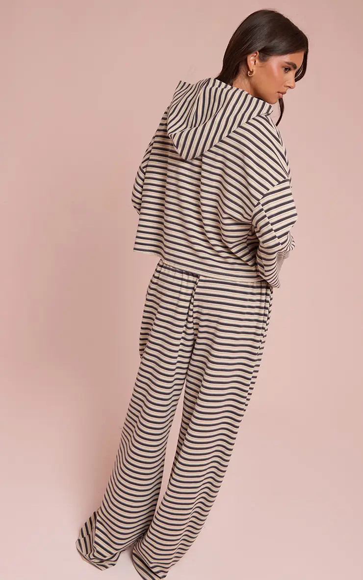 Brown Striped Soft Fleece Straight Leg Joggers | PrettyLittleThing UK
