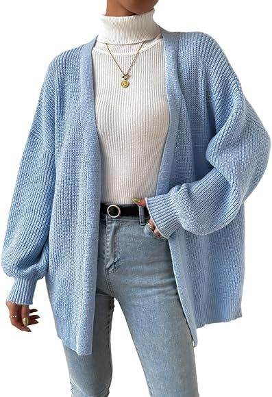 Womens Long Sleeve Cardigan Drop Shoulder Ribbed Knit Cardigan Sweater Outwear | Amazon (US)