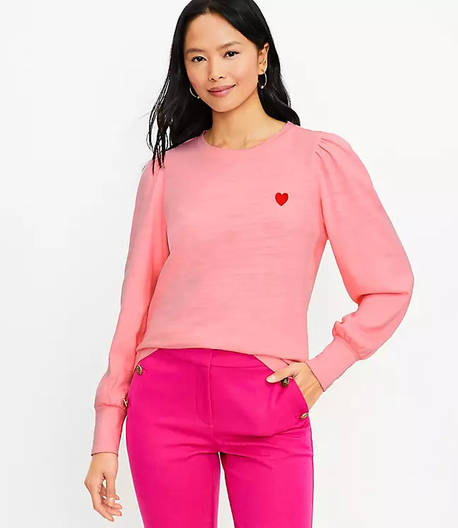 Heart Puff Sleeve Sweatshirt | LOFT