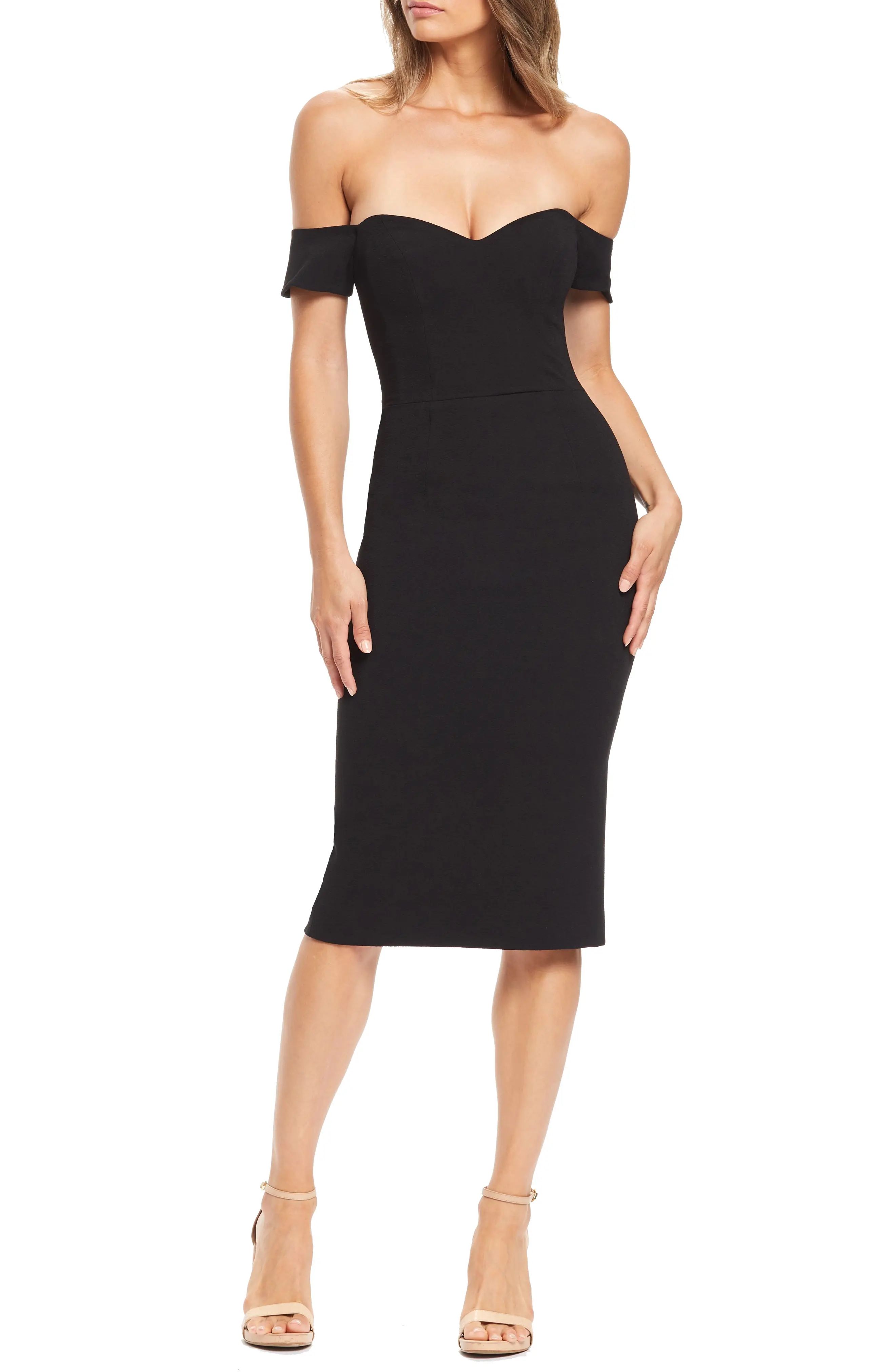 Dress the Population Bailey Off the Shoulder Body-Con Dress in Black at Nordstrom, Size X-Small | Nordstrom