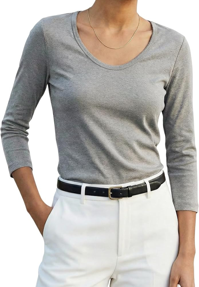 Meetrendi Women's 3/4 Sleeve Scoop Neck T-Shirt Cotton Blend Slim Fit Basic Tee Casual Spring Top... | Amazon (US)