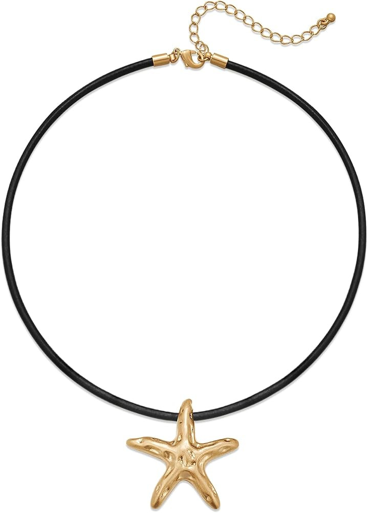 LILIE&WHITE Gold Pendant Necklace For Women Conch Chain Necklace Gold Starfish Necklace With Blac... | Amazon (US)