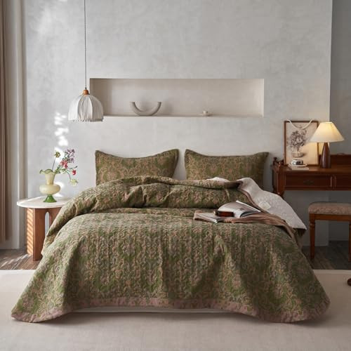 EAVD Vintage Style Floral Quilt Set Queen Soft Cotton Chic Shabby Floral Bedding Quited Bedspread with 2 Pillow Shams Fresh Floral Botanical Quilt Set for All-Season | Amazon (US)