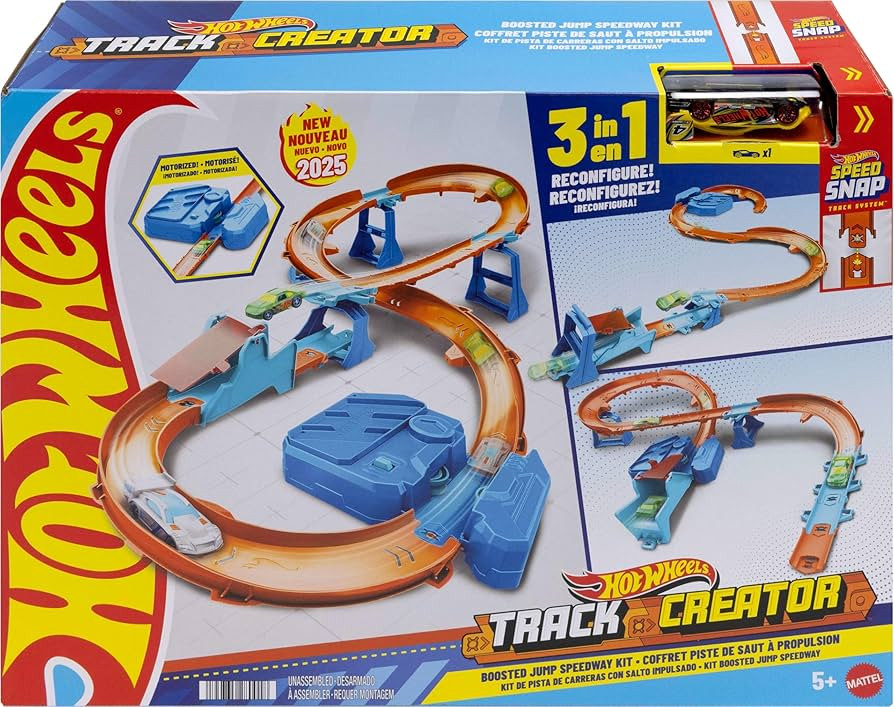 Hot Wheels Toy Car Track Set, Deluxe Building Box with Motorized Booster, 1:64 Scale Vehicle, Spe... | Amazon (US)