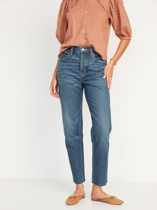 Extra High-Waisted Button-Fly Sky Hi Straight Cut-off Non-Stretch Jeans for Women | Old Navy (US)