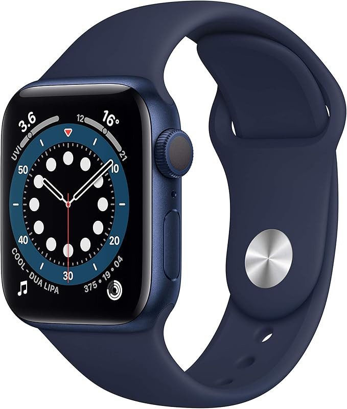 Apple Watch Series 6 GPS, 40mm Blue Aluminium Case with Deep Navy Sport Band - Regular | Amazon (UK)