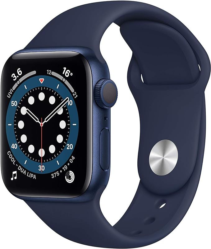 Apple Watch Series 6 GPS, 40mm Blue Aluminium Case with Deep Navy Sport Band - Regular | Amazon (UK)