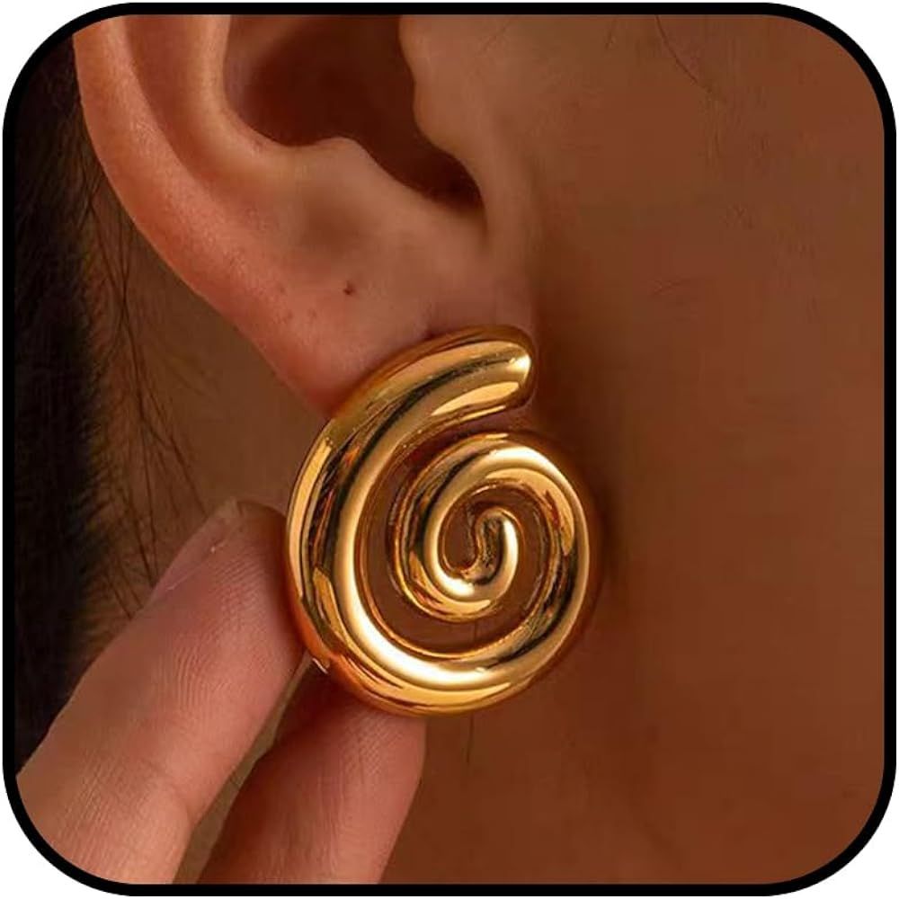 Chunky Gold Earrings for Women Trendy Gold Spiral Earrings Big Gold Geometric Stud Earrings Vinta... | Amazon (US)