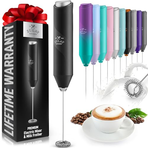 Zulay Kitchen Powerful Milk Frother Wand - Mini Milk Frother Handheld Stainless Steel - Battery Operated Drink Mixer for Coffee, Lattes, Cappuccino, Matcha - Froth Mate Milk Frother Gift - Black | Amazon (US)
