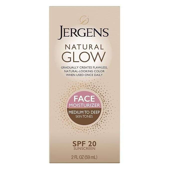 Jergens Natural Glow Self Tanner Face Moisturizer, SPF 20 Facial Sunscreen, Medium to Deep Skin T... | Amazon (US)