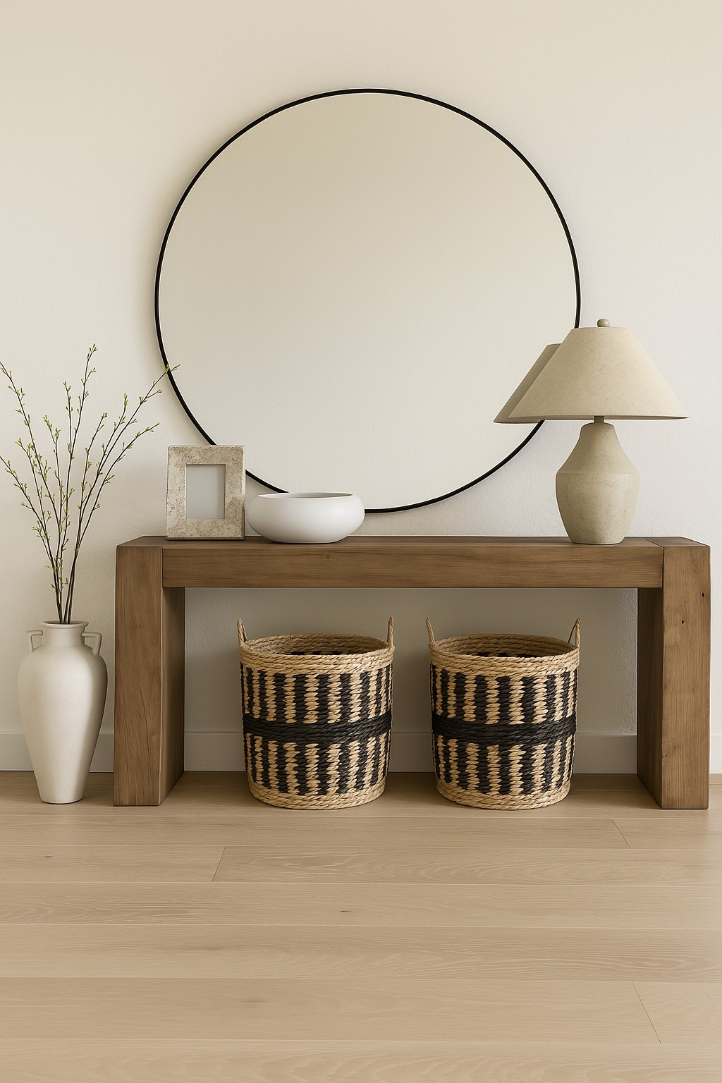 A warm neutral organic entry console 

#LTKSeasonal #LTKHome