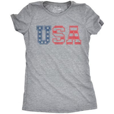 Womens USA Vintage T Shirt 4th Of July Indepence Day T Shirt Patriotic America - Crazy Dog Women's T Shirt For Fourth Of July Light Grey L | Target