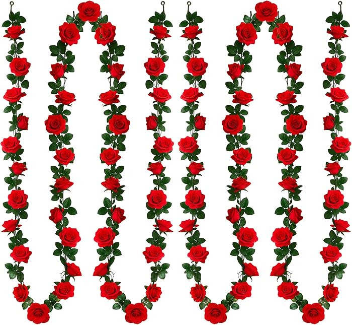 15.8 FT Red Roses Fake Flowers Garland, 2Pack 90 Roses Kentucky Artificial Flowers Vine for Derby... | Amazon (US)