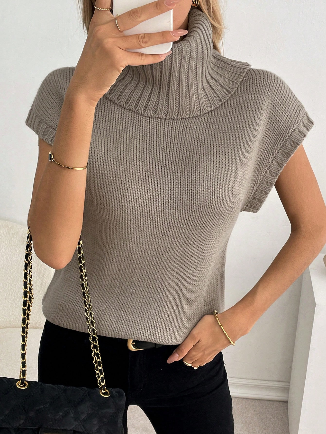 SHEIN LUNE Women's Solid Color Turtleneck Knitted Sweater, Fall/Winter | SHEIN