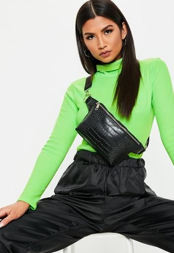 Black Croc Detail Structured Fanny Pack | Missguided (US & CA)