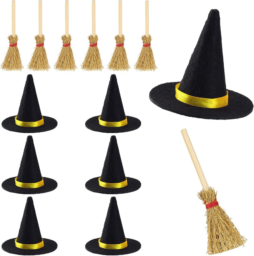 Mini Witch Hats and Brooms Halloween Straw Decorations | Amazon (US)