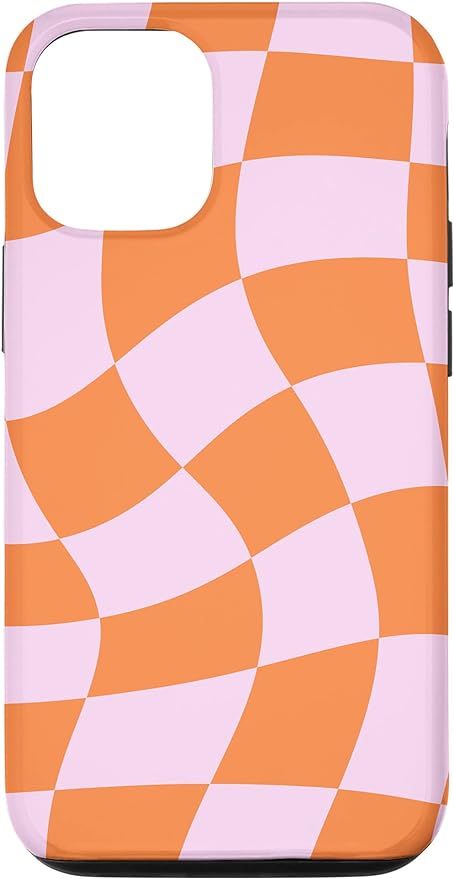 iPhone 12/12 Pro Pink and Orange Checkered Swirl Pattern Case | Amazon (US)