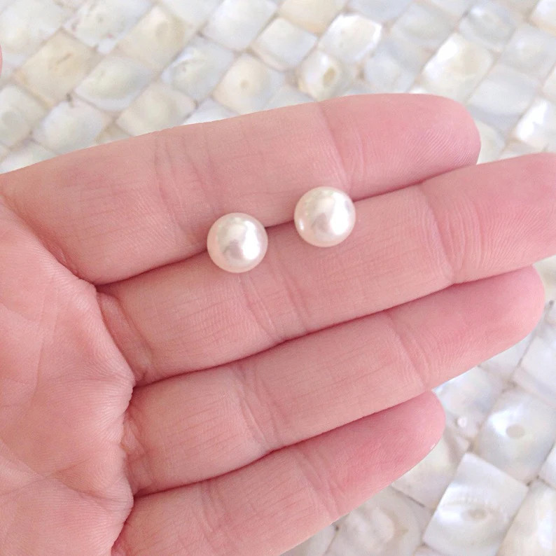 10mm Pearl Stud Earrings, Choose Size Pearl Post Earrings, NICKEL FREE Earrings, White Pearl Earr... | Etsy (US)
