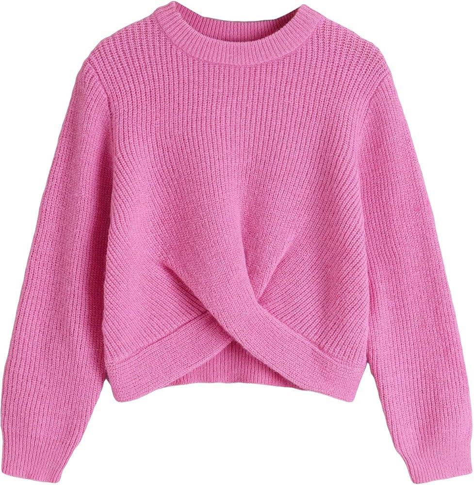 QWINEE Girl's Casual Ombre Pattern Long Sleeve Round Neck Twist Hem Drop Shoulder Pullover Crop S... | Amazon (US)