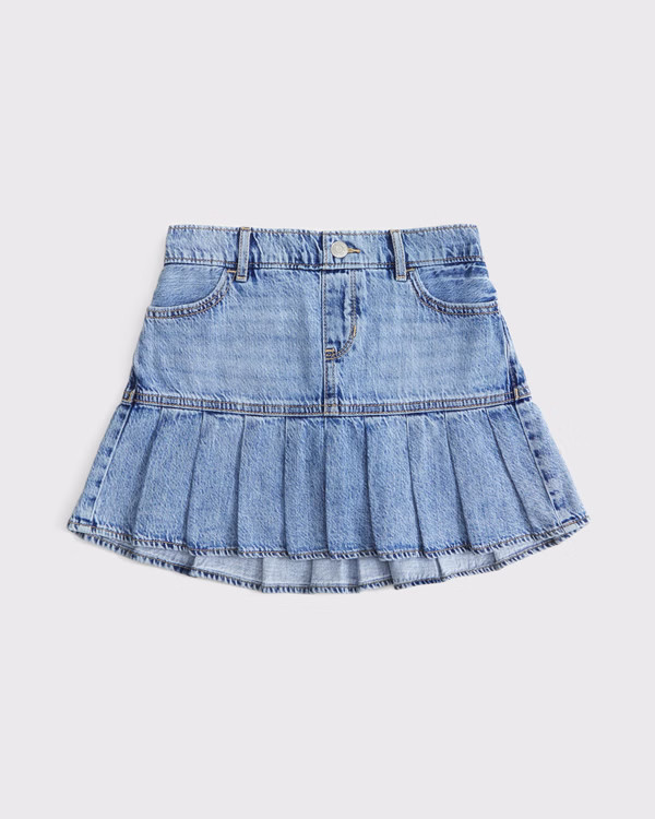 girls denim drop-waist pleated skort | girls bottoms | Abercrombie.com | Abercrombie & Fitch (US)