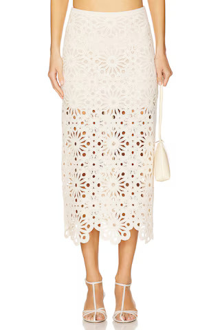 L'Academie by Marianna Shay Midi Skirt in Beige from Revolve.com | Revolve Clothing (Global)