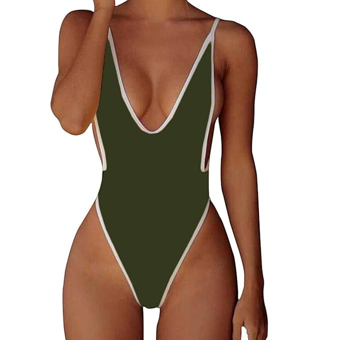 CROSS1946 Sexy Womens Monokini Deep V One Piece Backless Cheeky Swimwear Semi Thong Bikini | Amazon (US)
