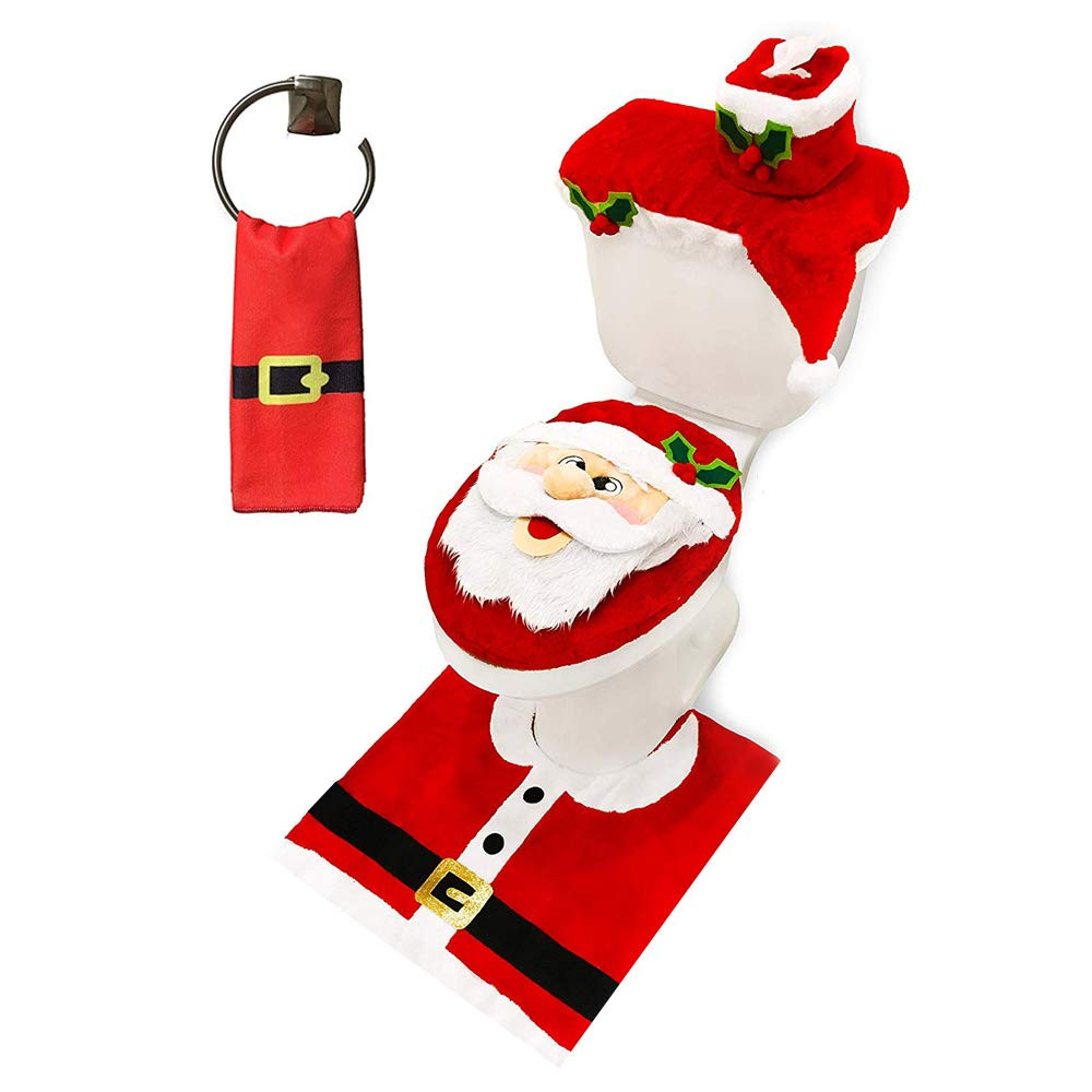 JOYIN 5 Pieces Christmas Theme Bathroom Decoration Set w/Toilet Seat Cover, Rugs, Tank Cover, Toi... | Amazon (US)