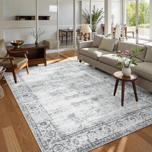 Lahome Vintage 5x7 Washable Grey Rugs for Living Room Bedroom, Soft Dining Room Rugs for Under Table, Non Slip Indoor Throw Carpet for Entryway Kitchen Office (5x7ft,Grey) | Amazon (US)