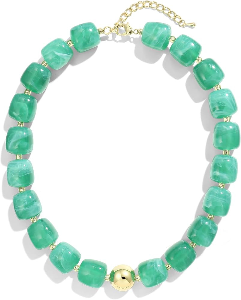 Colorful Chunky Necklaces for Women Multicolored Large Square Resin Beads Necklace Trendy Bold St... | Amazon (US)