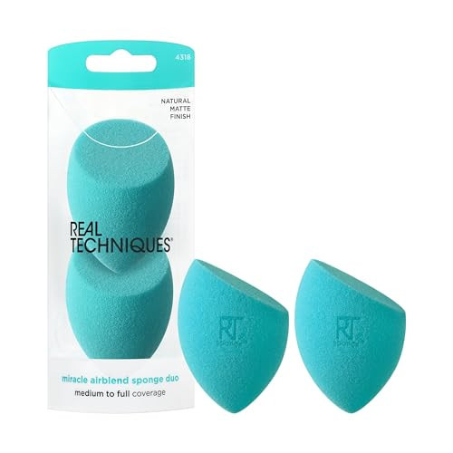 Real Techniques Miracle Airblend Makeup Sponge, Matte Makeup Blending Sponge, For Liquid, Cream, & Powder Products, Offers Medium To Full Coverage, Foundation Sponge, Latex-Free Foam, 2 Count | Amazon (US)