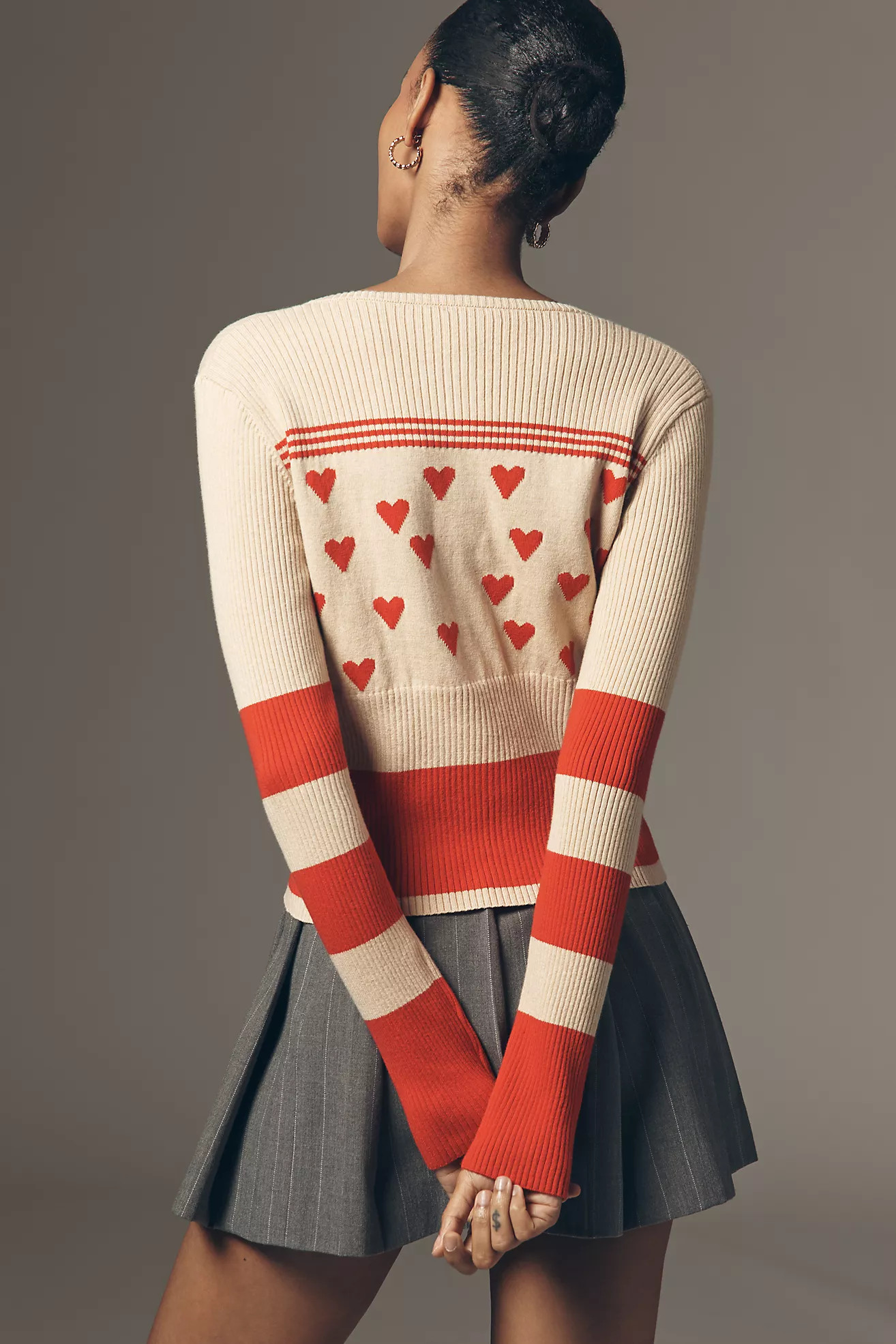 Maeve Sweetheart Ribbed Long-Sleeve Crew-Neck Cardigan Sweater | Anthropologie (US)