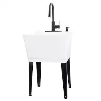 Cambridge Resources 23.5-in x 22.875-in 1-Basin White Freestanding Utility Tub with Drain with Fa... | Lowe's