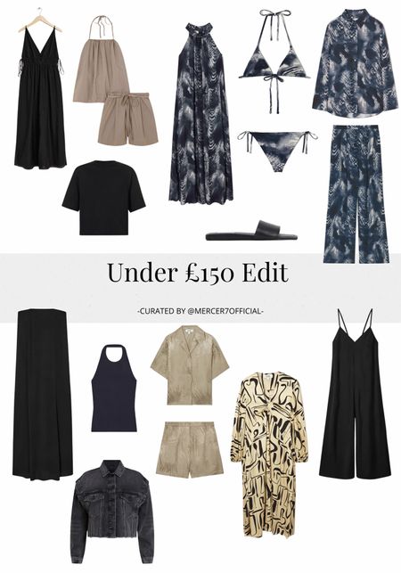 Under £150 edit with plenty of high street options. I bought that strapless maxi dress and navy with white halter dress myself and went grow to size 36