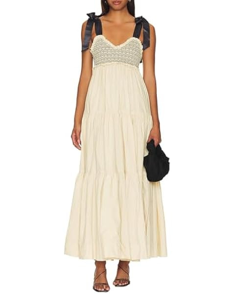 Women Summer Maxi Dress Floral Smocked Shirred Long Dress Boho Sleeveless Tie Shoulder Sundress | Amazon (US)