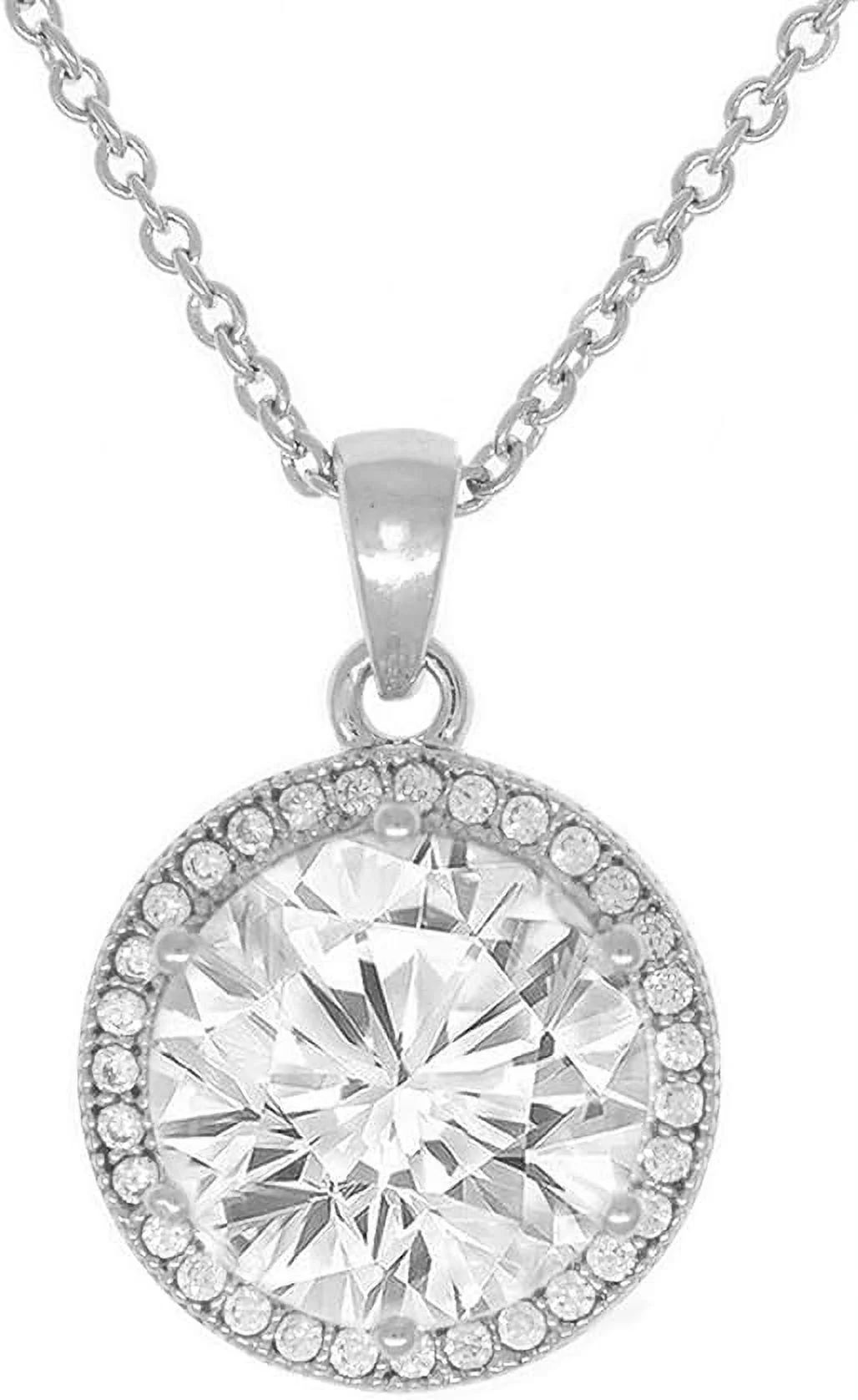 Cate & Chloe Sophia 18k White Gold Plated Silver Halo Necklace | Round Cut CZ Crystal Necklace fo... | Walmart (US)