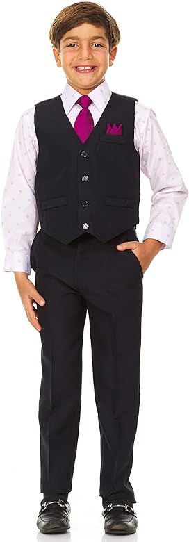 Vittorino Boys 4 Piece Suit Set with Vest, Dress Shirt, Bow Tie, Pants & Pocket Square | Big & Li... | Amazon (US)