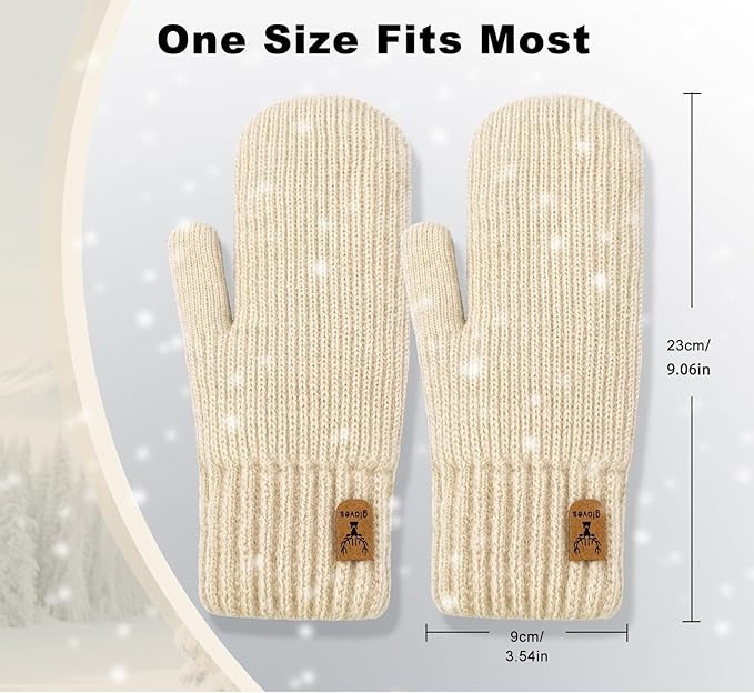 Winter Mittens for Women Warm Fleece Cozy Knit Thick Thermal Wool Snow Gloves & Mittens for Cold ... | Amazon (US)